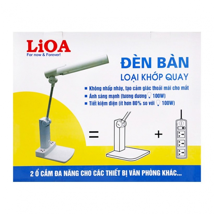 Đèn bàn khớp quay màu ghi sáng 2 ổ cắm